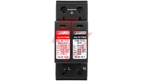 Ogranicznik przepięć Typ T1+T2 Typ T1+T2 12,5kA 1,2kV 240V AC VAL-MS-T1/T2 335/12.5/1+1 2800187