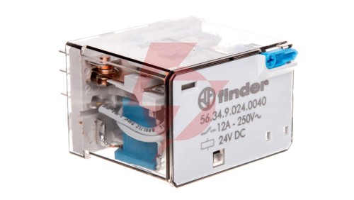 Przekaźnik 4P 12A 24V DC przycisk testujący, mechaniczny wskaźnik zadziałania 56.34.9.024.0040