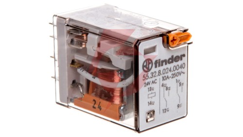 Przekaźnik miniaturowy 2P 10A 24V AC przycisk testujący mechaniczny wskaźnik zadziałania 55.32.8.024.0040