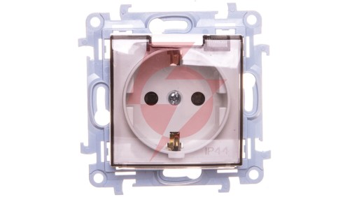 Simon 10 Gniazdo pojedyncze SCHUKO z uszczelką z przesłonami klapką trans. białe 16A 250V IP44 CGSZ1BZ.01/11A