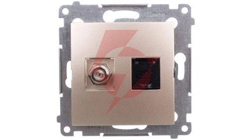 Simon 54 Gniazdo antenowe typu F+ komputerowe RJ45 kat.6 złoty mat DASFRJ45.01/44