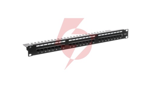 Patch panel kompletny 19 cali 24x RJ45 U/UTP kat. 6 1U z tacką czarny (RAL 9005) DN-91624U-EC