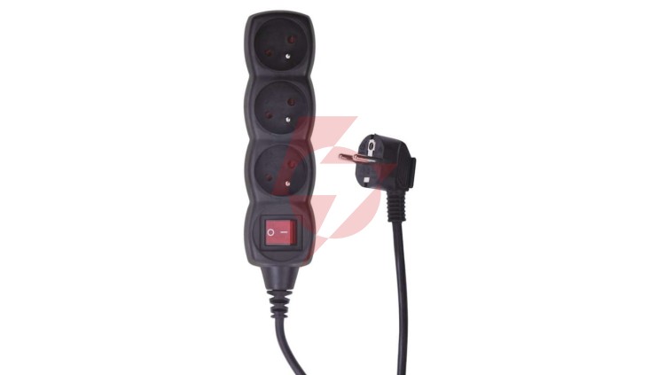 Przedłużacz z wyłącznikiem 3-gniazda z/u 5m /H05VV-F 3G1/ czarny PC1315