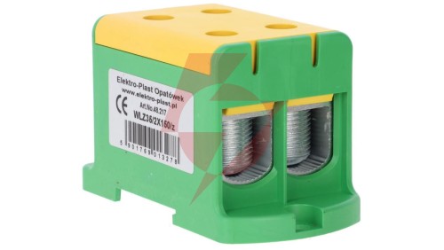 Blok rozdzielczy-odgałęźny 2x1-biegun AL/CU 35-150mm2 żółto-zielony montaż płaski i na szynę TH WLZ35/2x150/z 48.217