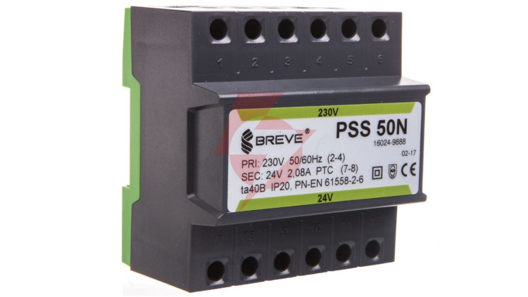Transformator 1-fazowy modułowy bezpieczeństwa PSS 50N 230/ 24V 2,1A, na szynę DIN, IP20, Ta 40, 16024-9888