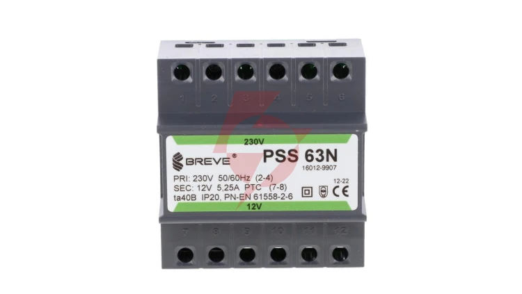 Transformator 1-fazowy modułowy bezpieczeństwa PSS 63N 230/ 12V 5,25A, na szynę DIN, IP20, Ta 40, 16012-9907