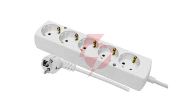 Przedłużacz 5-gniazd z/u Schuko 16A 3m /H05VV-F 3x1,5/ biały PS-570S