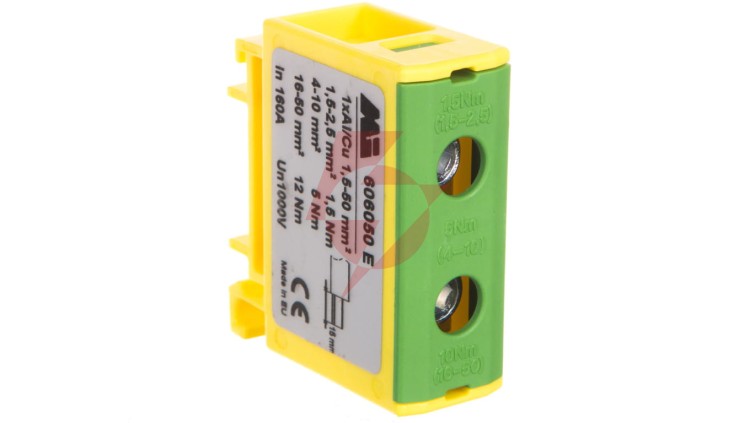 Złączka szynowa 1-torowa 1,5-50mm2 żółto-zielona EURO OTL 50 1xAl/Cu 606050E
