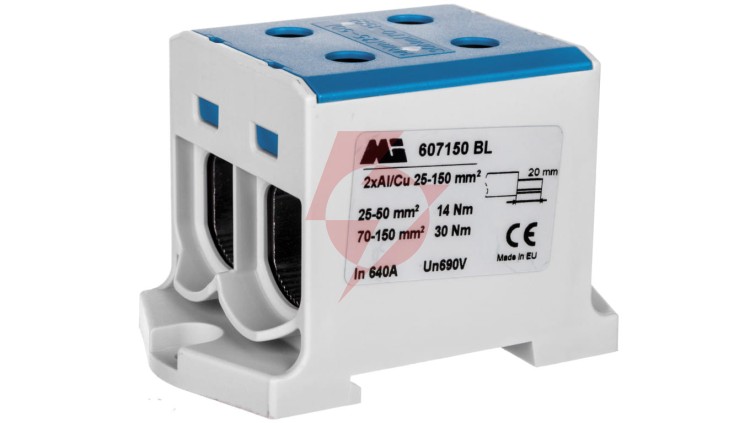 Złączka szynowa 2-torowa 35-150mm2 niebieska EURO multiOTL 150 2xAl/Cu 607150 BL
