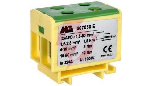 Złączka szynowa 2-torowa 1,5-50mm2 żółto-zielona EURO multiOTL 50 2xAl/Cu 607050 E
