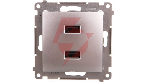 Simon 54 Ładowarka 2xUSB 2.1A 5V/DC srebrny mat DC2USB.01/43