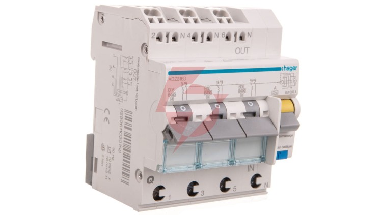 Wyłącznik różnicowo-nadprądowy RCBO 3x1P+N B16A 0,03A Typ A 6kA RCBO ADZ316D