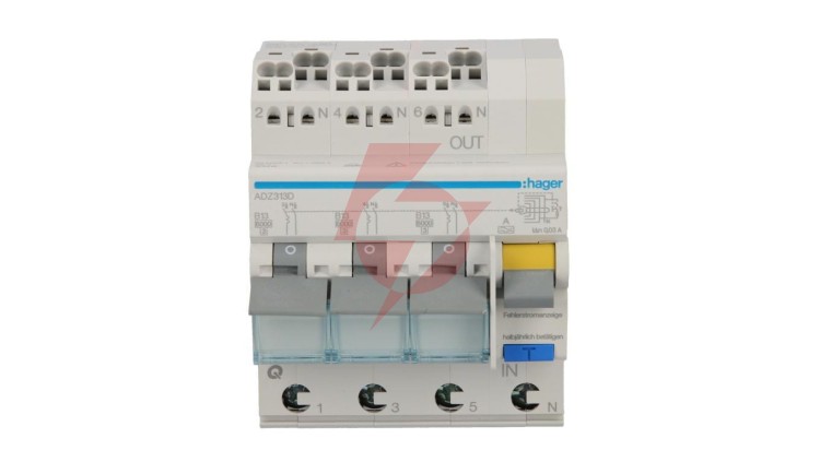 Wyłącznik różnicowo-nadprądowy RCBO 3x1P+N B13A 0,03A Typ A 6kA RCBO ADZ313D