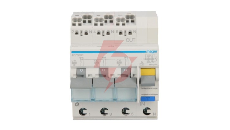 Wyłącznik różnicowo-nadprądowy RCBO 4P C10A 0,03A Typ A 6kA RCBO ADZ360D