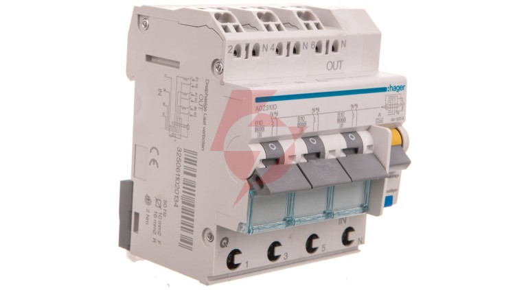 Wyłącznik różnicowo-nadprądowy RCBO 3x1P+N B10A 0,03A Typ A 6kA RCBO ADZ310D