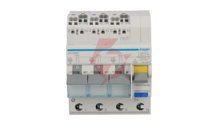 Wyłącznik różnicowo-nadprądowy RCBO 3x1P+N C16A 0,03A Typ A 6kA RCBO ADZ366D