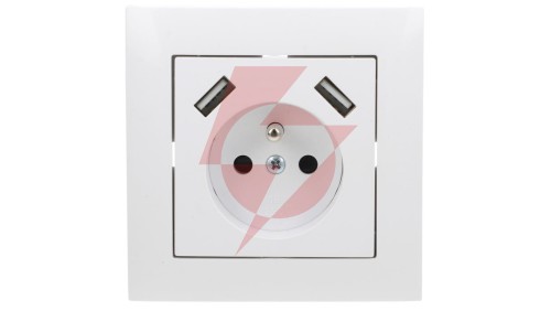 Sentia Gniazdo pojedyncze z/u 16A z USB 2x2,1A 5VDC z przesłonami i ramką białe GPT 2P+Z 2xUSB 1488-00