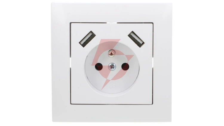 Sentia Gniazdo pojedyncze z/u 16A z USB 2x2,1A 5VDC z przesłonami i ramką białe GPT 2P+Z 2xUSB 1488-00