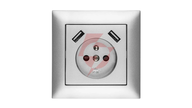 Sentia Gniazdo pojedyncze z/u 16A z USB 2x2,1A 5VDC z przesłonami i ramką srebrne GPT 2P+Z 2xUSB 1488-06