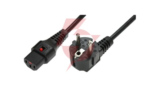 Kabel połączeniowy zasilający 3x1 Schuko kątowy/IEC C13 prosty M/Ż czarny IEC-EL249S /1m/