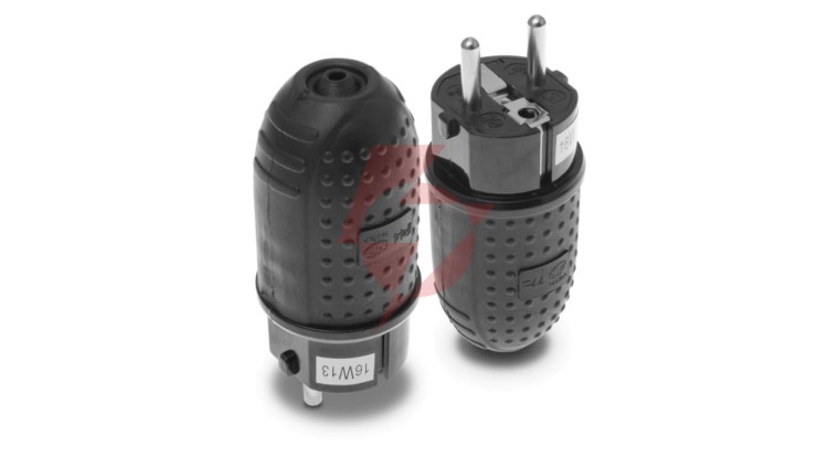 Wtyczka prosta 10/16A z/u 230V UNI-SCHUKO IP44 czarna WT-60H