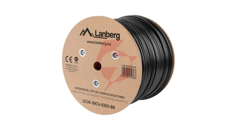 Kabel teleinformatyczny zewnętrzny U/UTP kat.6 4x2xAWG23 CU outdoor żelowany LCU6-30CU-0305-BK /305m/