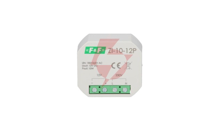 Zasilacz impulsowy do puszki 180-264V AC, wyj. 12V DC 0,83A 10W ZI-10-12P