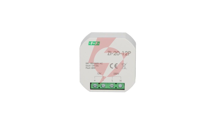 Zasilacz impulsowy do puszki 180-264V AC, wyj. 12V DC 1,6A 20W ZI-20-12P