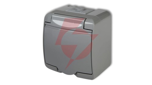 JUNIOR Gniazdo pojedyncze z/u (klapka popielata) popielaty IP54 10GHE-1