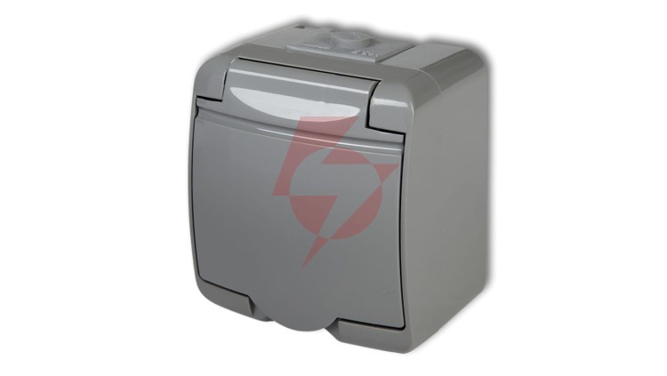 JUNIOR Gniazdo pojedyncze z/u (klapka popielata) popielaty IP54 10GHE-1