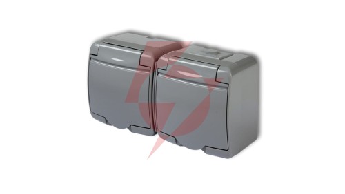 JUNIOR Gniazdo podwójne z/u (klapka popielata) popielaty IP54 10GHE-2