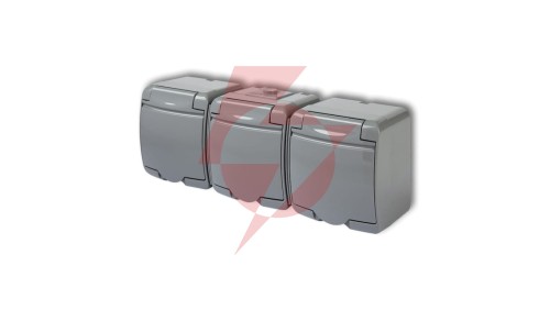 JUNIOR Gniazdo potrójne z/u (klapka popielata) popielaty IP54 10GHE-3