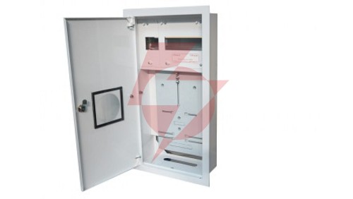 Rozdzielnia podtynkowa metalowa 1 X TL 3F na licznik elektroniczny + 11 zabezpieczeń zamek okienko RAL 9003A-RW12E