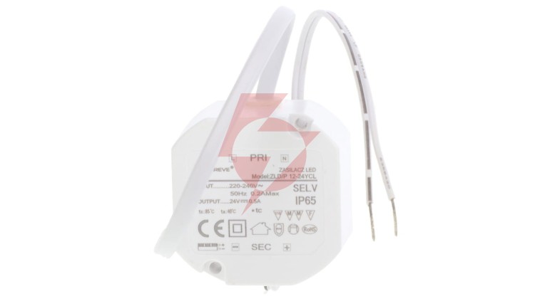Zasilacz LED 24V DC 12W 0,5A IP65 /z zabezpieczeniami/ ZLDP 12-24YCL 19724-9019