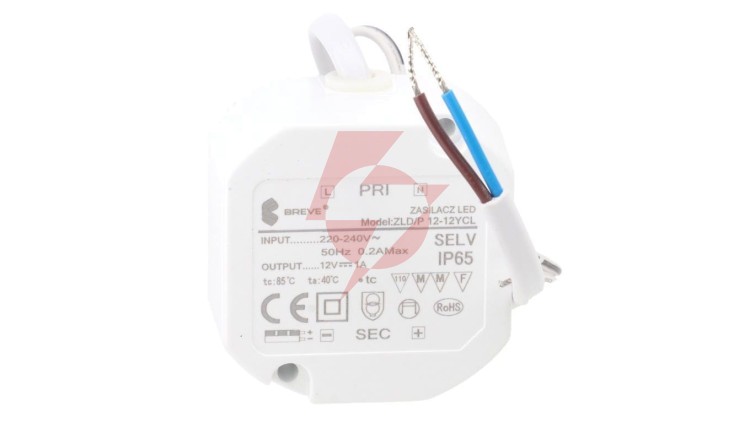 Zasilacz LED 12V DC 12W 1A IP65 /z zabezpieczeniami/ ZLDP 12-12YCL 19712-9036