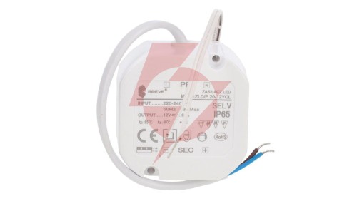 Zasilacz LED 12V DC 20W 1,66A IP65 /z zabezpieczeniami/ ZLDP 20-12YCL 19712-9037