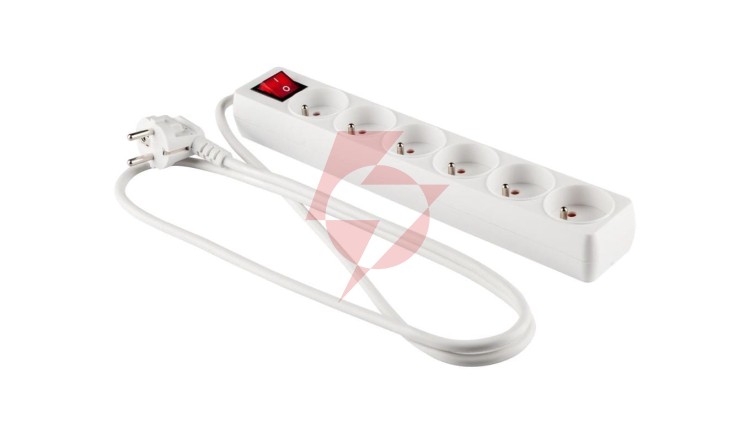 Przedłużacz z wyłącznikiem 6-gniazd z/u 1,5m /H05VV-F 3G1/ biały PM-ZW-6G-15