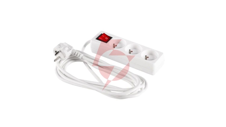 Przedłużacz z wyłącznikiem 3-gniazda z/u 3m /H05VV-F 3G1/ biały PM-ZW-3G-30