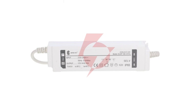 Zasilacz LED 12V DC 100W 8,33A IP65 /z zabezpieczeniami/ ZLDP 100-12YCL 19712-9040
