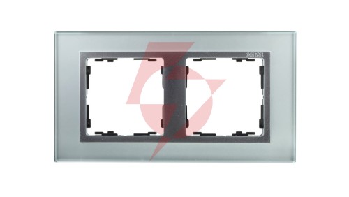 Simon 82 Ramka podwójna pozioma kamień srebro/ ramka pośrednia aluminium mat 82927-62