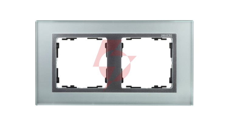 Simon 82 Ramka podwójna pozioma kamień srebro/ ramka pośrednia aluminium mat 82927-62