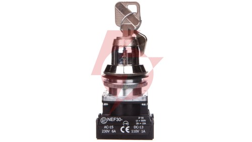 Przełącznik 2 położeniowy niestabilny klucz 30mm srebro 1Z 1R z samopowrotem NEF30TZbM W0-NEF30-TZBM XY