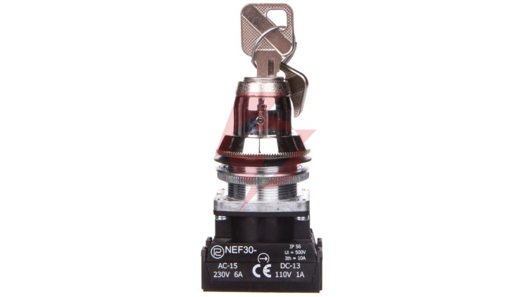 Przełącznik 2 położeniowy niestabilny klucz 30mm srebro 1Z 1R z samopowrotem NEF30TZbM W0-NEF30-TZBM XY