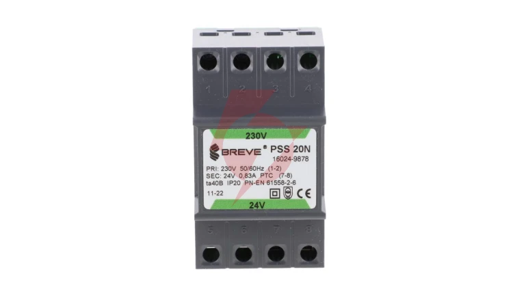 Transformator 1-fazowy modułowy bezpieczeństwa PSS 20N 230/ 24V 0,83A, na szynę DIN, IP20, Ta 40, 16024-9878