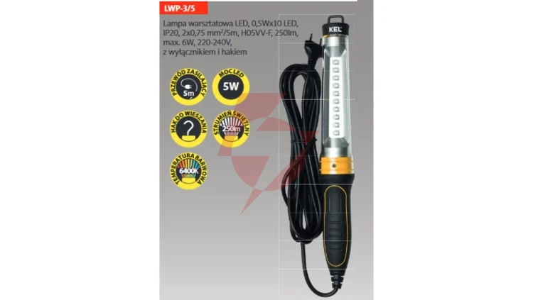 Oprawa przenośna warsztatowa LED 6W 250lm z hakiem LWP-3/5