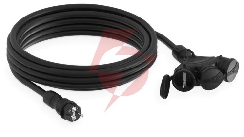 Przedłużacz budowlany 3-gniazda z/u 5m /H05RR-F 3x2,5/ IP54 czarny/czarny W-01169