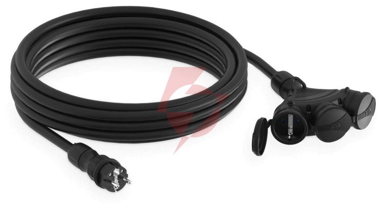 Przedłużacz budowlany 3-gniazda z/u 5m /H05RR-F 3x2,5/ IP54 czarny/czarny W-01169