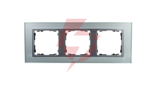 Simon 82 Ramka potrójna pozioma szklana srebro/ ramka pośrednia aluminium mat 82937-62