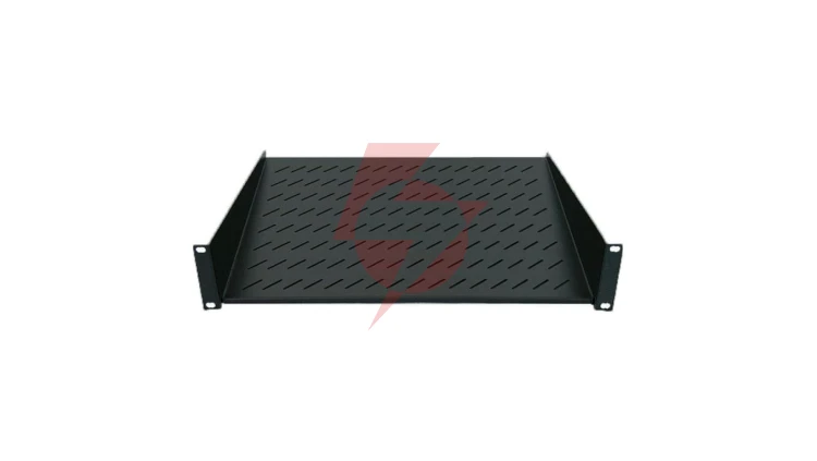Półka 1U 150mm rack 19, 2 pkt mocowania, perforowana, czarna
