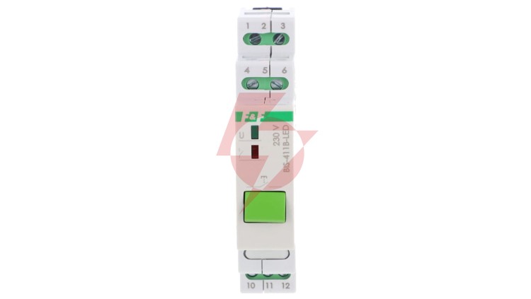 Przekaźnik bistabilny z przyciskiem do sterowania ręcznego na szynę DIN z przekaźnikiem inrush 160A/20ms BIS-411B-LED